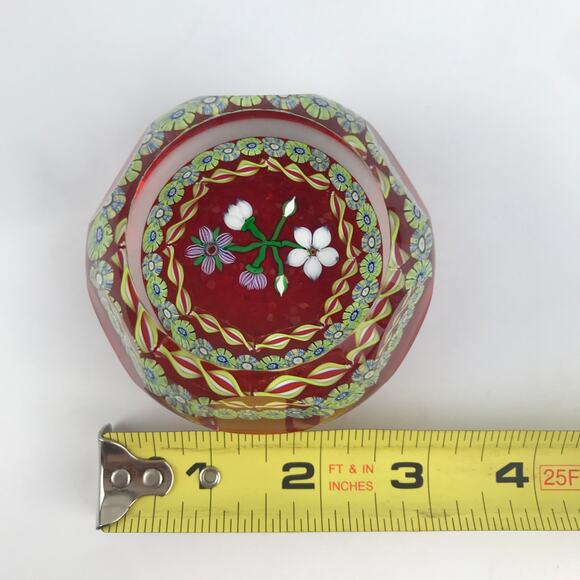Perthshire 1986B Bouquet Lampwork Flower Millefiori Twist Facet Red Paperweight - Picture 8 of 14
